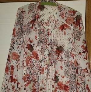 Abercrombie and Fitch red and cream chiffon blouse